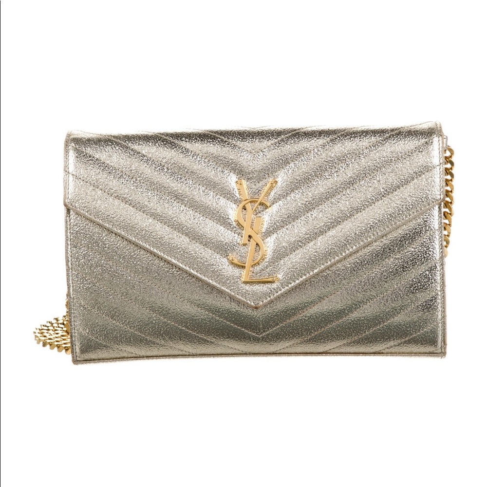 Saint Laurent Medium Gold Envelope Chain Wallet sold t